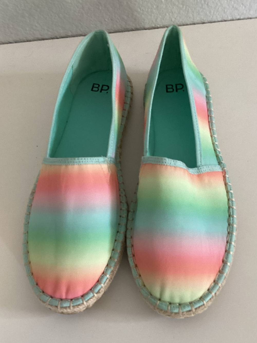 BP. Pastel Rainbow Espadrille Slip-Ons NWT